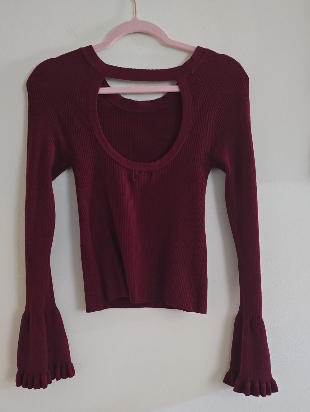 Maeve For Anthropologie: Women's Ribbed Long-Sleeve Cutout Top - Burgundy